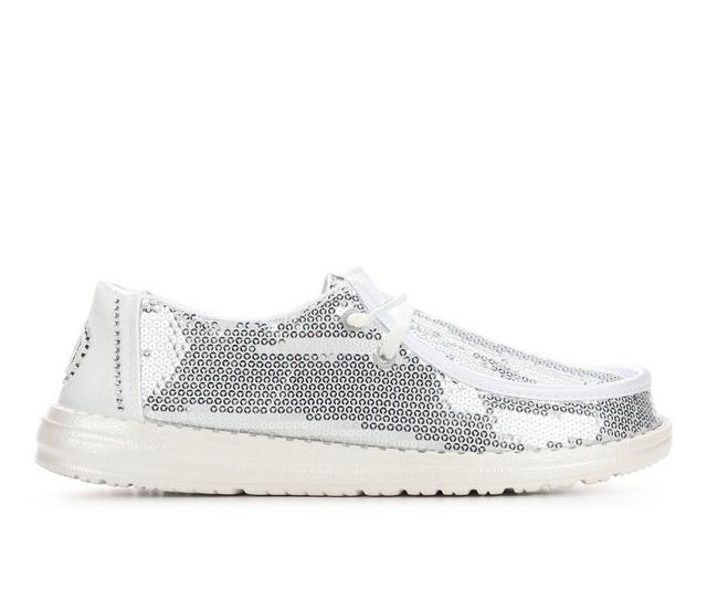 Women's HEYDUDE Wendy Disco Casual Shoes in Silver color