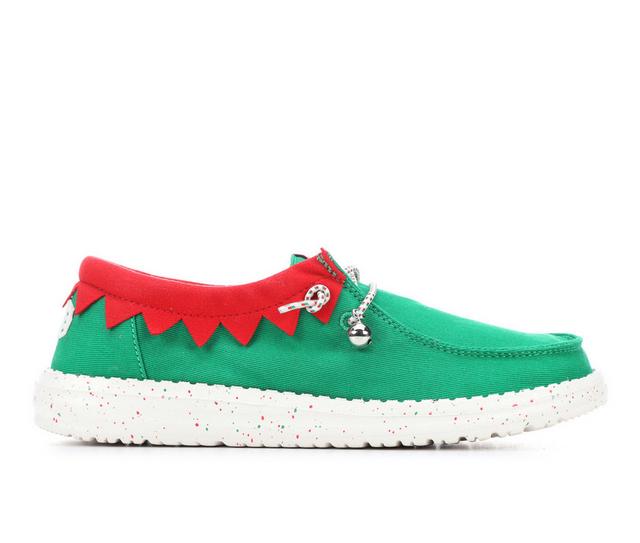 Women's HEYDUDE Wendy Holiday Elf Casual Shoes in Green/Red color