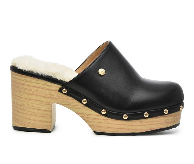 Women's Taryn Rose Reedah Platform Clogs in Black/Shearling color