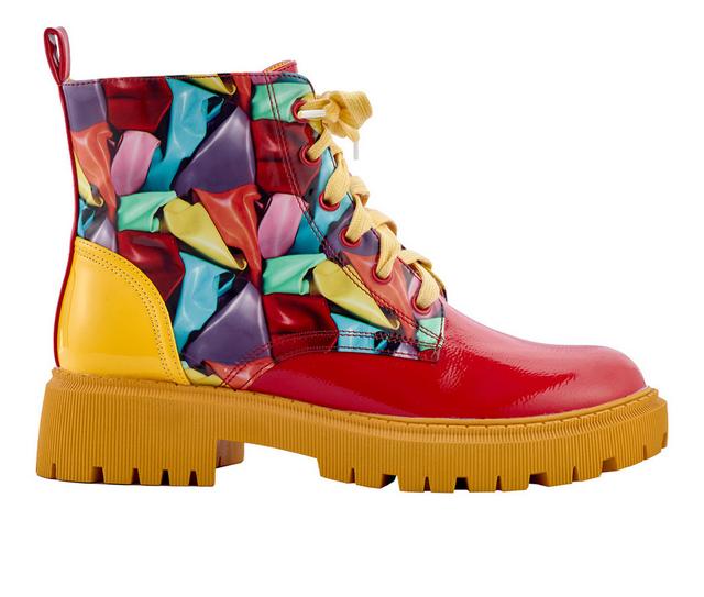 Women's Ninety Union Freeway Combat Boots in Red Multi color