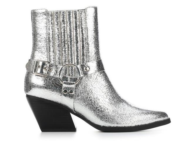 Women's Soda Bandit Moto Boots in Silver Crinkle color