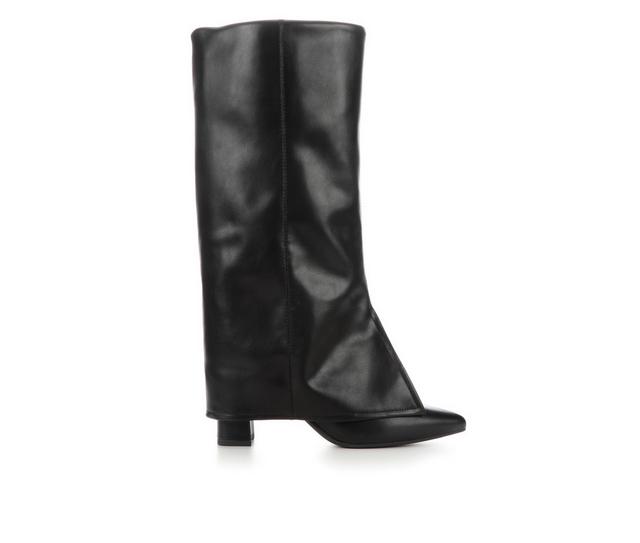 Women's Delicious Ambient-S Knee-High Fold-Over Boots in Black Pu color