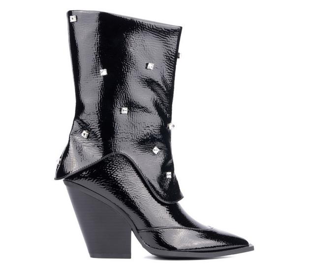 Women's Olivia Miller Bling Mid Calf Booties in Black color