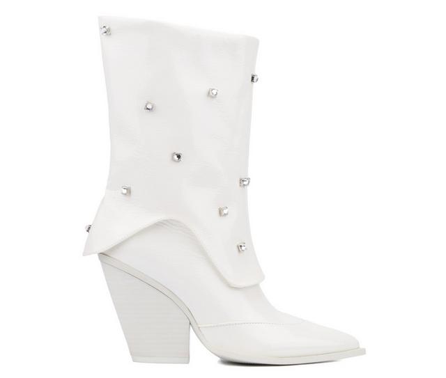 Women's Olivia Miller Bling Mid Calf Booties in White color