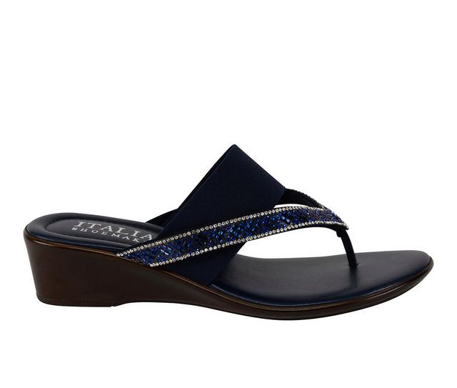 Women's Italian Shoemakers Deleiza Wedge Flip-Flops in Navy color