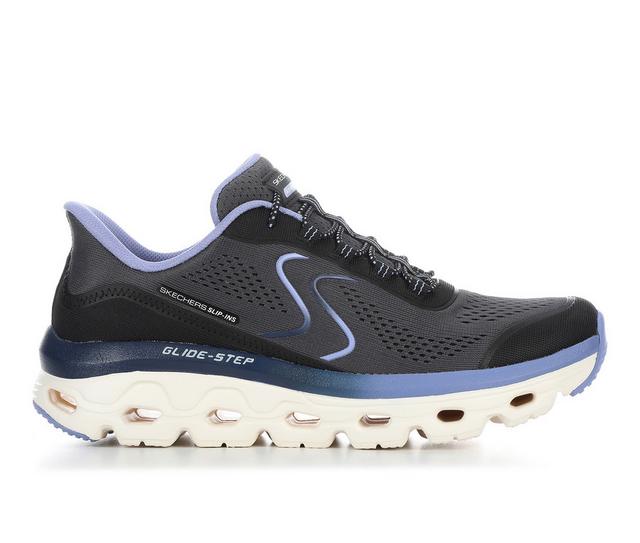 Women's Skechers 180272 Glide Step Slip in Running Shoes in Black/Blue color