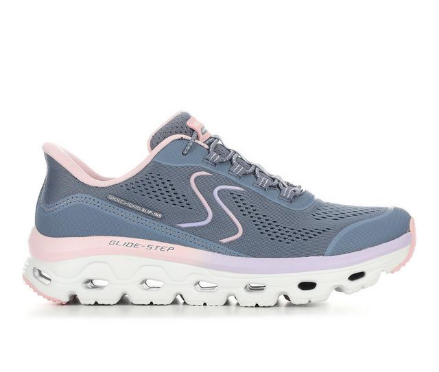 Women's Skechers 180272 Glide Step Slip in Running Shoes in Slate/Pink color