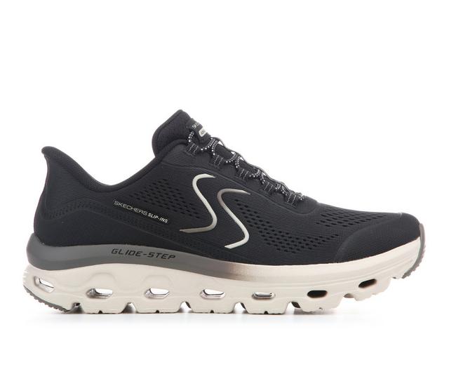 Women's Skechers 180272 Glide Step Slip in Running Shoes in Black/Natural color