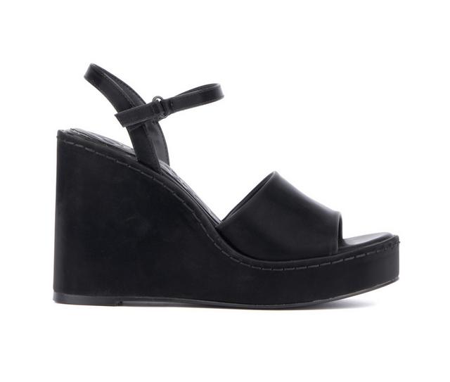 Women's Olivia Miller Magnetic Platform Wedge Sandals in Black color