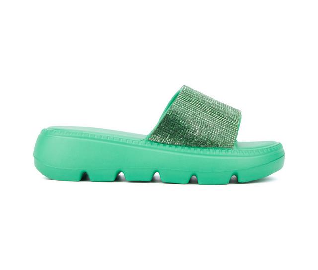Women's Olivia Miller Glitter Gaze Platform Slide Sandals in Green color