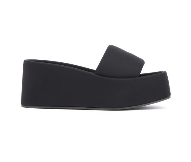 Women's Olivia Miller Uproar Platform Wedge Sandals in Black color
