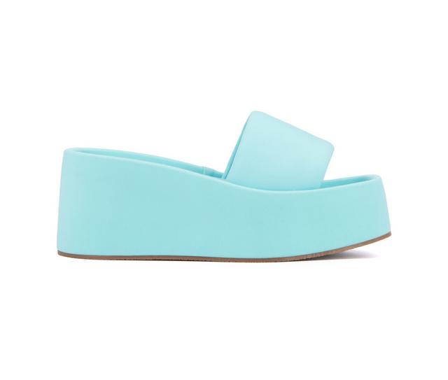 Women's Olivia Miller Uproar Platform Wedge Sandals in Light Blue color