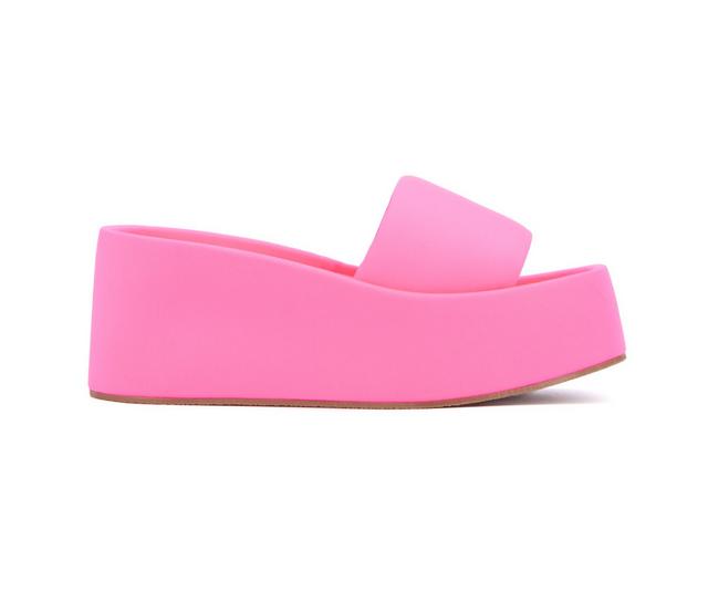 Women's Olivia Miller Uproar Platform Wedge Sandals in Neon Pink color