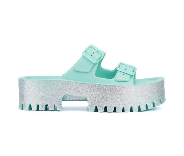 Women's Olivia Miller Sparkles Platform Sandals in Turquoise color