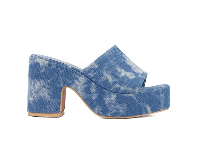 Women's Olivia Miller Crush Platform Dress Sandals in Blue Denim color
