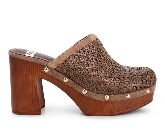 Women's Rag & Co Jeydena Heeled Clogs in Brown color