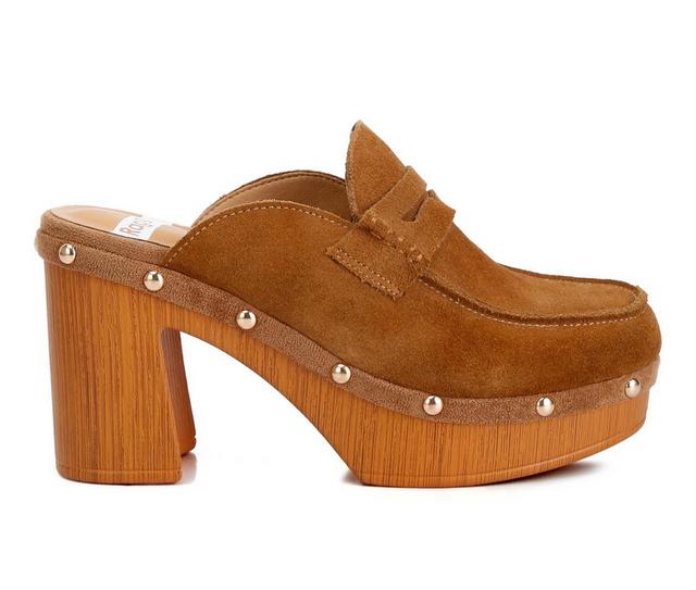 Women's Rag & Co Riley Heeled Clogs in Tan color