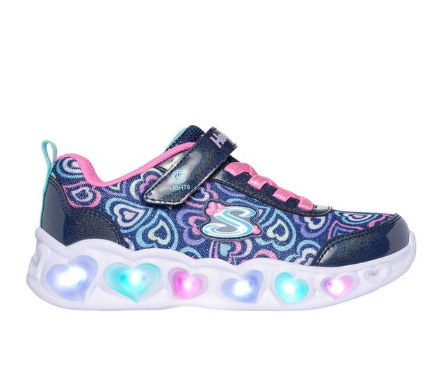 Girls' Skechers Heart Lights Boogie Love 10.5-4 Light-Up Shoes in Navy Sprkl/Mult color