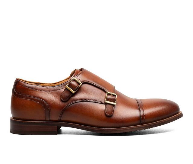 Men's Florsheim Rucci Cap Toe Double Monk Strap Dress Shoes in Cognac color