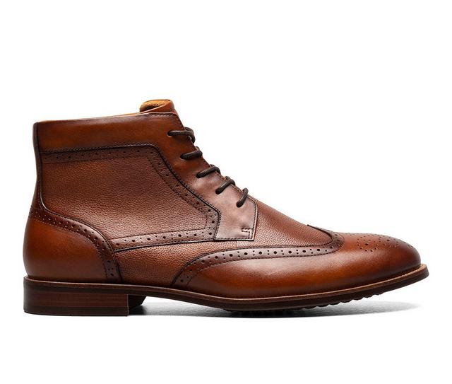 Men's Florsheim Rucci Wingtip Lace Up Dress Boots in Cognac color