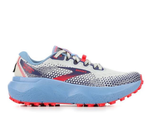 Women's Brooks Caldera 6 Trail Running Shoes in Oyster/Blu/Pink color