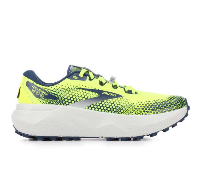 Men's Brooks Caldera 6 Trail Running Shoes in Navy/Lime/Oystr color