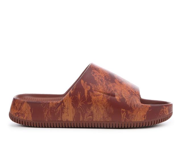 Men's Nike Calm Slide Print Sport Slides in Cinnamon/Monarc color