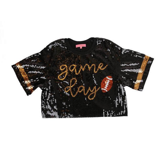 Simply Southern Top Sequin Luxe Gameday Shirts in Gameblk color