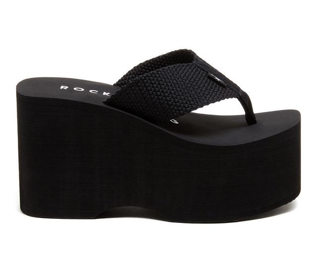 Women's Rocket Dog Bigtop Platform Flip-Flop Wedges in Black color