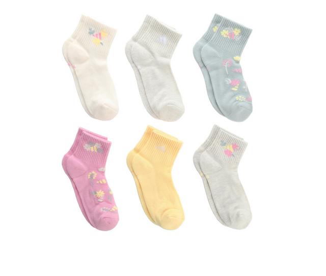 Adidas Girls 6 Pack Cushioned Quarter in Green/Gry/Wht color