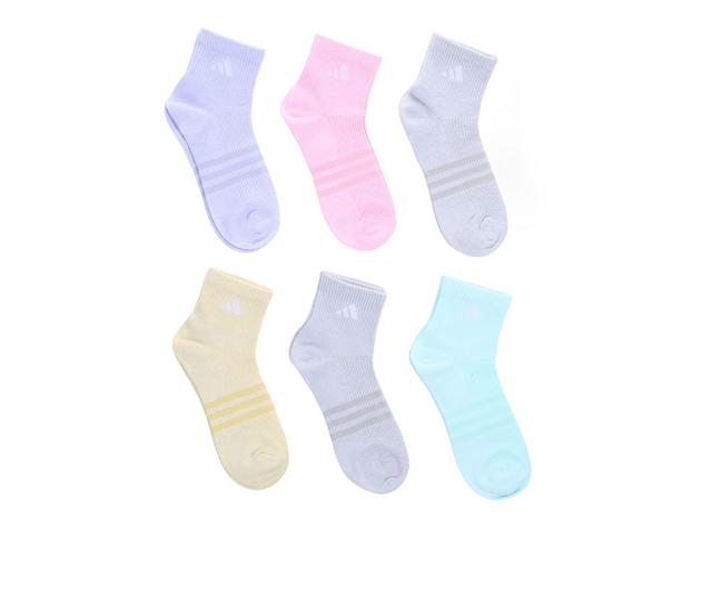 Adidas Girls 6 Pack Superlite Quarter in Pink/Aqua/Gry color
