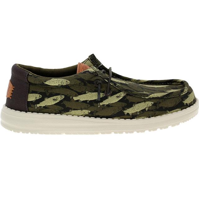 HEYDUDE Wally Fish Camo Youth Dress Shoes in OLIVE color