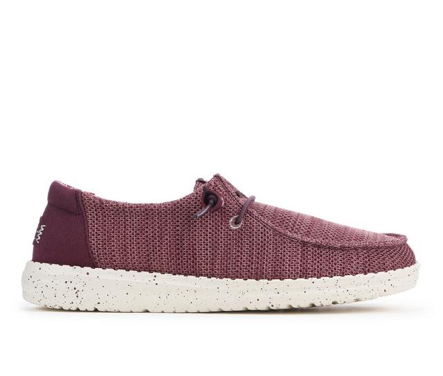 Women's HEYDUDE Wendy Stretch Sox Casual Shoes in Burgundy color