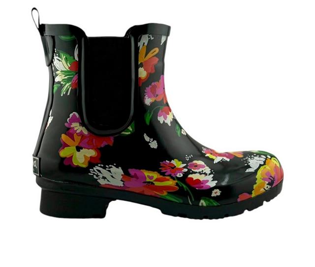 Women's Roma Boots Chelsea Rain Boots in Black Floral color