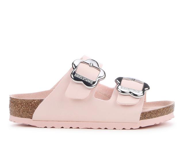 Girls' Birkenstock Little Kid Arizona Flower Buckle Footbed Sandals in Light Rose color
