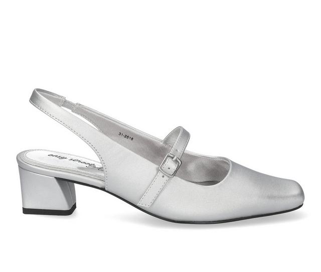 Women's Easy Street Cameo Dress Sandals in Silver Satin color