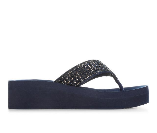 Women's Yellow Box Tari Wedge Flip-Flops in Navy color
