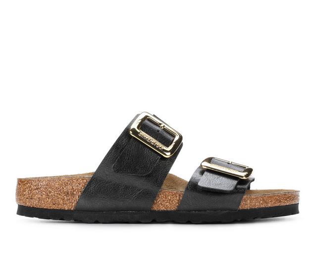 Women's Birkenstock Sydney Luxe Buckle Footbed Sandals in Licorice color