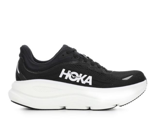 Women's Hoka Bondi 9 Running Shoes in Black/White color