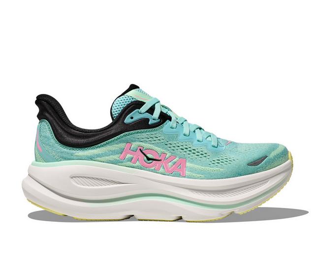 Women's Hoka Bondi 9 Running Shoes in Mint color