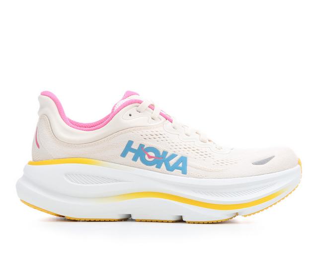 Women's Hoka Bondi 9 Running Shoes in Alabaster color