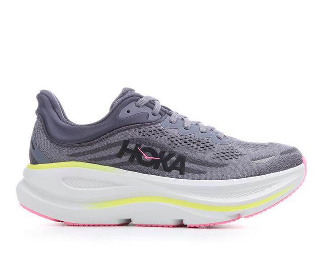 Women's Hoka Bondi 9 Running Shoes in Charcoal Grey color