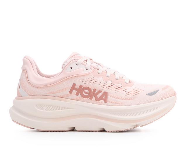 Women's Hoka Bondi 9 Running Shoes in Rose Latte color