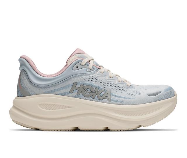 Women's Hoka Bondi 9 Running Shoes in Glim/Ala/Blue color