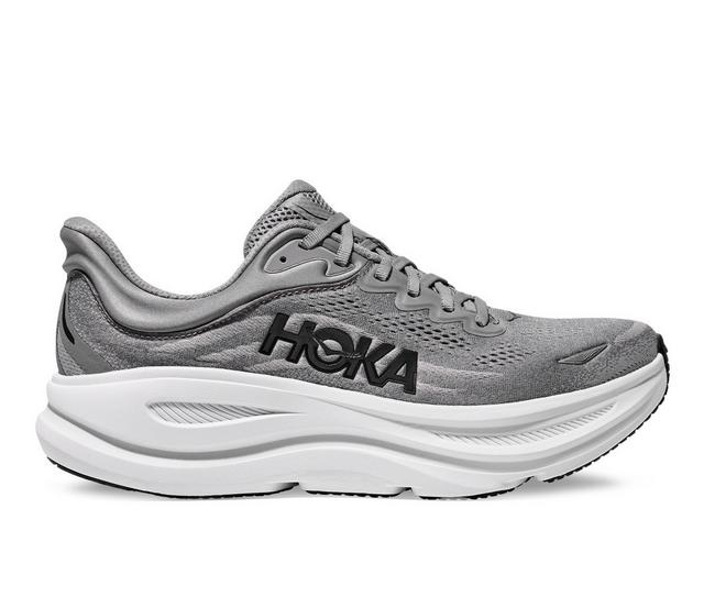 Men's Hoka Bondi 9 Running Shoes in Grey/Grey color