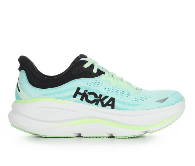 Men's Hoka Bondi 9 Running Shoes in Mint/Blue color