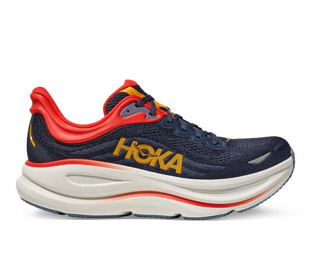 Men's Hoka Bondi 9 Running Shoes in Navy/Orange color