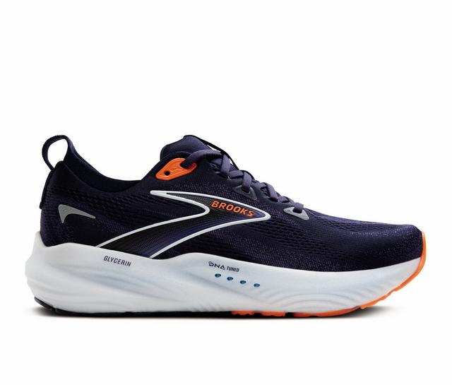 Men's Brooks Glycerin 22 Running Shoes in Navy/Orange color