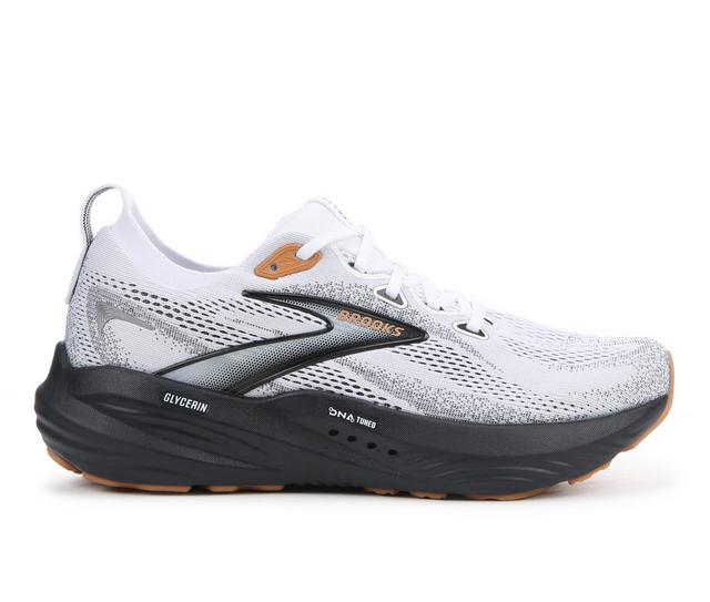 Men's Brooks Glycerin 22 Running Shoes in Wht/Gry/Blk color