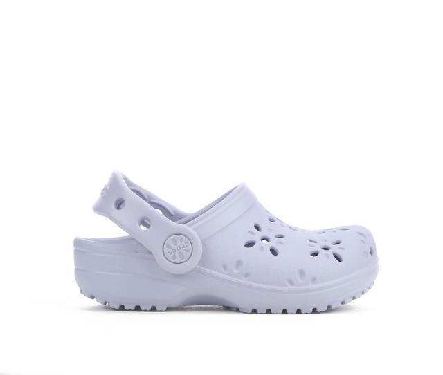 Kids' Crocs Infant & Toddler Classic Floral Cut Out Clogs in Purple Moon color